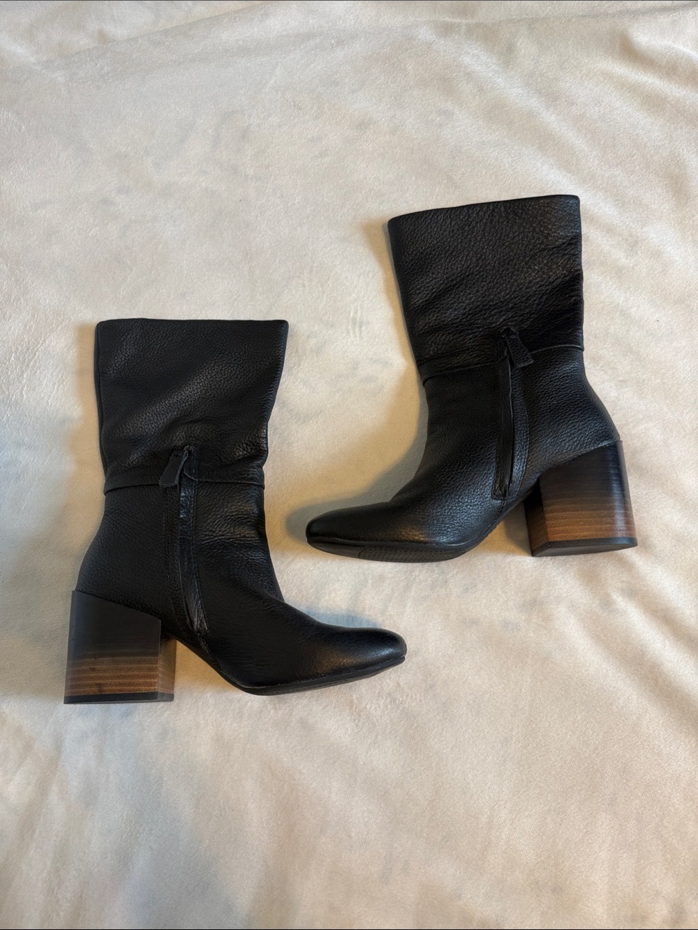 Levity Betty Women’s Black Leather Mid-Calf Block Heel Boots Size 7.5
